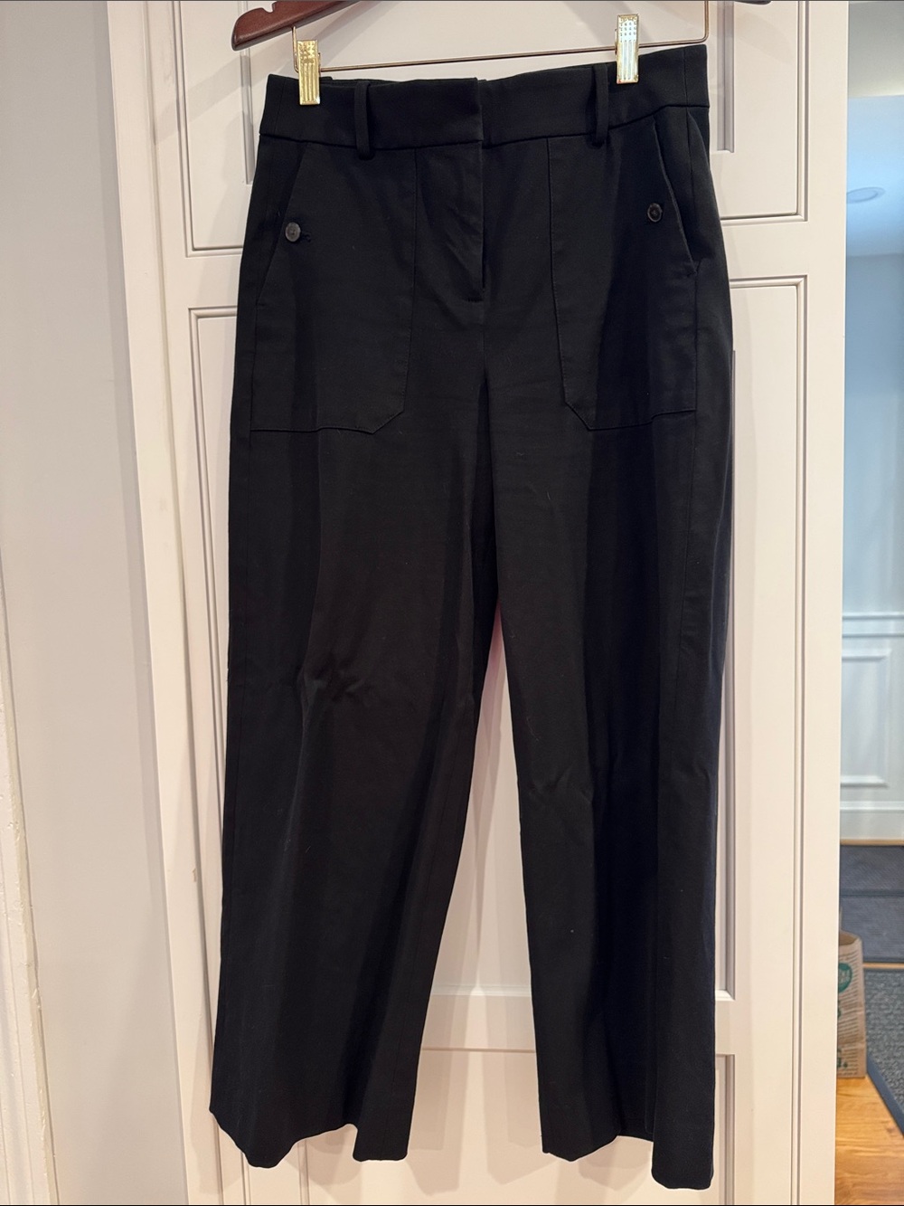 J. Crew Black High-Rise Wide-Leg Pants with Front Patch Pockets